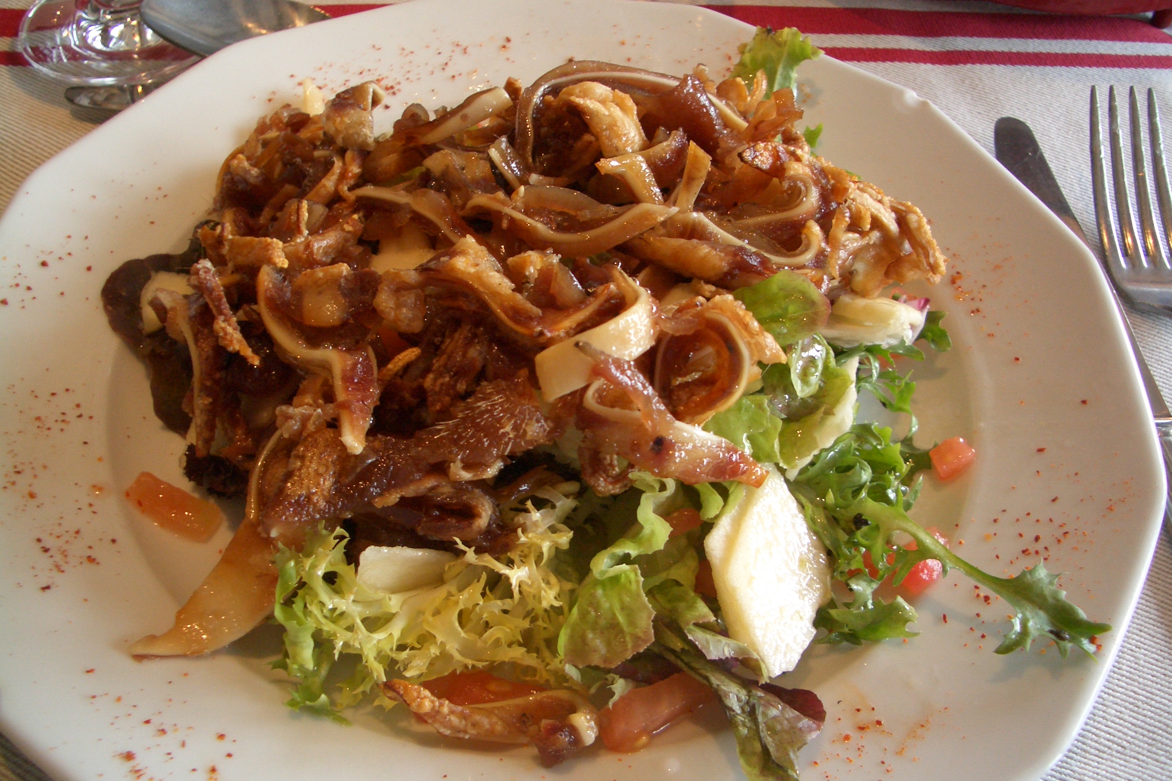 Espelette pigs'-ear salad